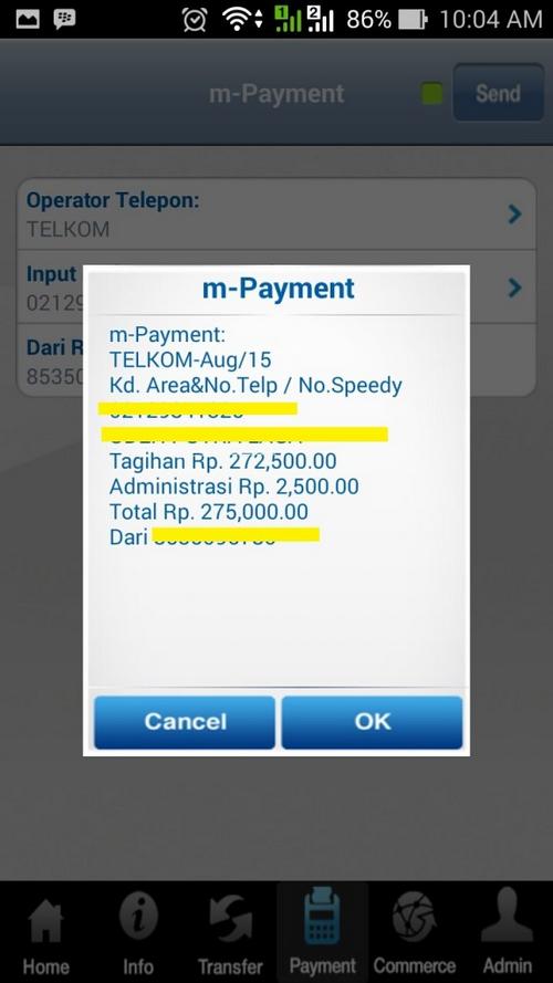 Setelah pembayaran berhasil diproses, informasi pembayaran akan muncul di layar, lengkap dengan detail biaya admin, ambil screenshot untuk menyimpan bukti pembayaran.