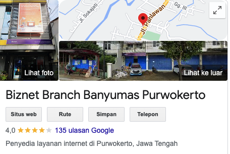 Alamat Biznet Branch Purwokerto dan Jam Operasional