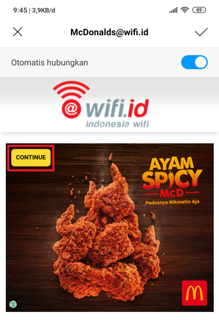 Cara Login atau Connect di WiFi McDonald