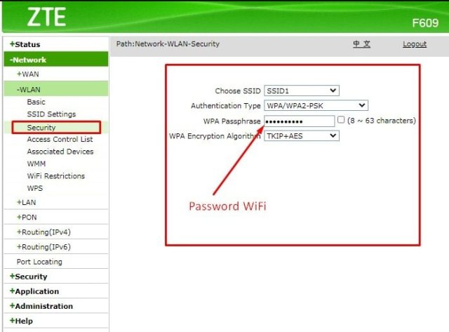 Di bagian WPA Passphrase, kamu dapat melihat password saat ini.