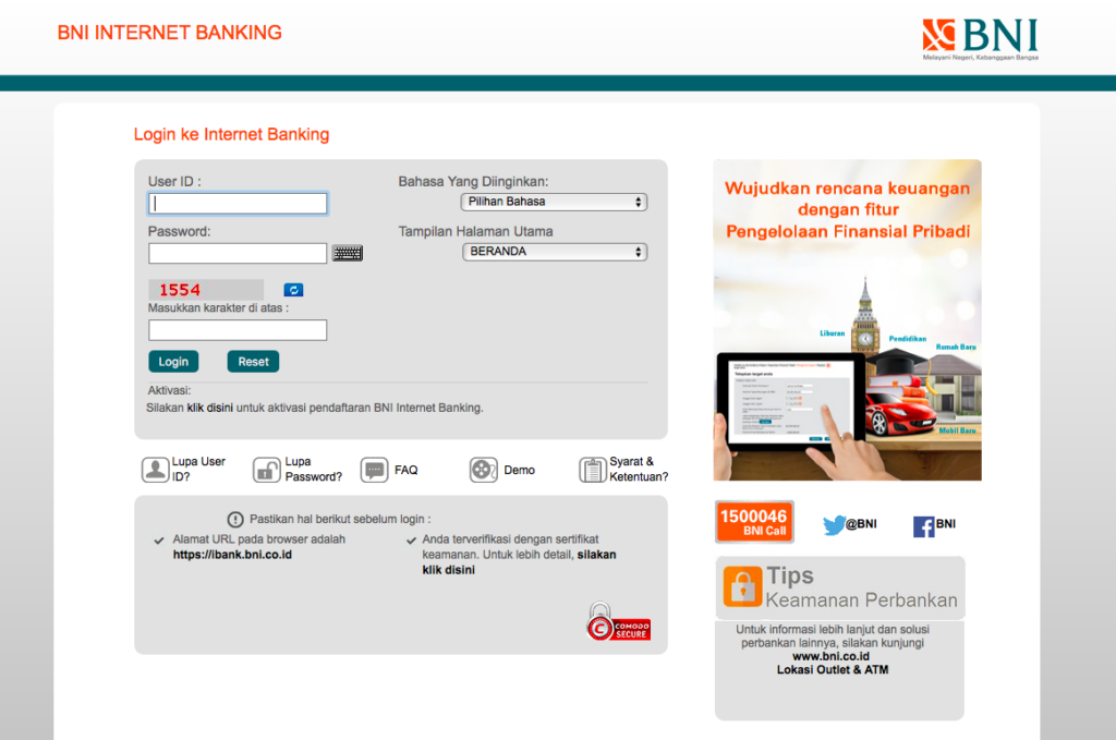 Jika sudah, lakukan aktivasi Internet Banking BNI, caranya kunjungi website BNI, dan pilih menu Aktivasi.