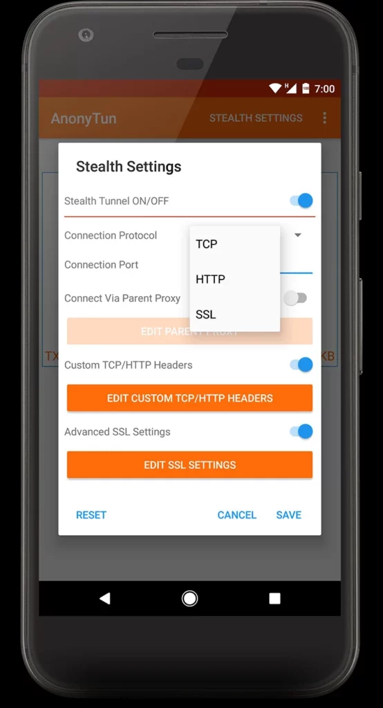 Silahkan buka aplikasi “AnonyTun” yang ada di smartphone, kemudian masuk pada bagian menu “Stealth Settings”.
